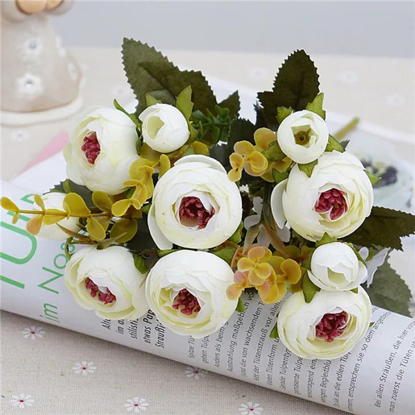10 головок/комплект поддельные шелковые Чайные розы цветы невесты букет для дома Свадебные украшения искусственные растения декор комнаты - Цвет: A