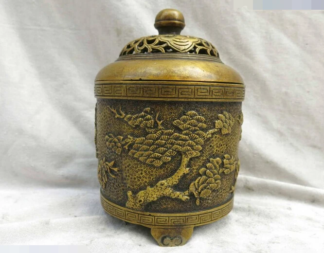 

wholesale factory brass censer China carved beautiful pine roundness incense burner Statue