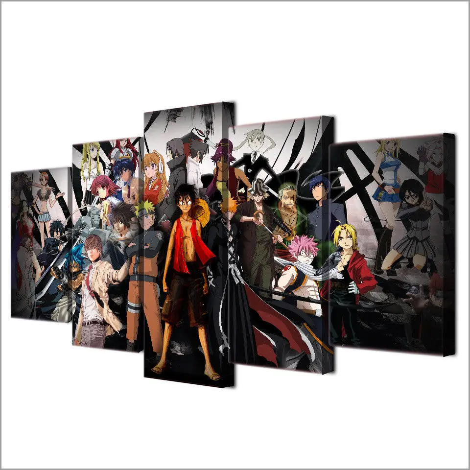Wall Decor 5 Pieces One Piece Naruto Poster Canvas Print Wall Art Home Decor Home Decor Home Garden Posters Prints
