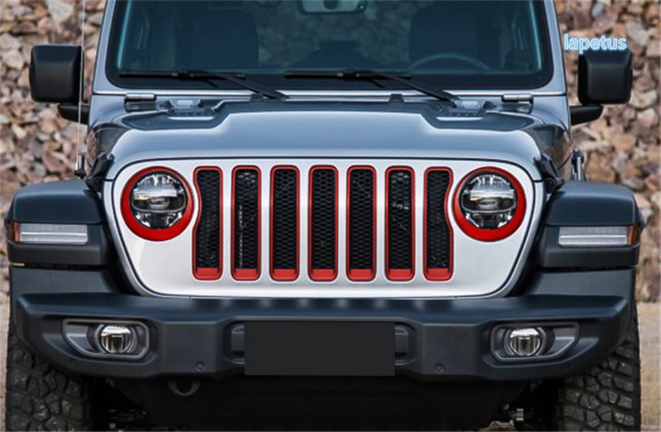 

Lapetus Front Face Grille Grill & Front Head Lights Lamp Ring Decoration Frame Cover Trim Fit For Jeep Wrangler JL 2018 2019