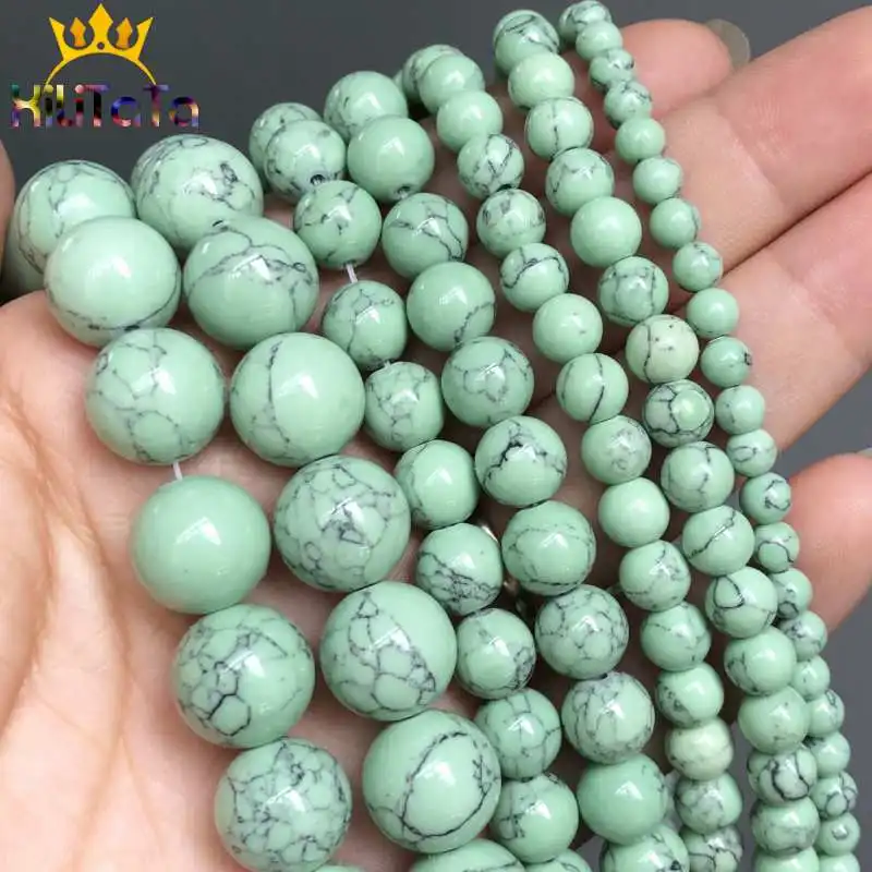 

Light Green Synthetic Turquoises Beads Round Loose Stone Beads For Jewelry Making DIY Bracelet Necklace 15''Strand 4/6/8/10/12mm