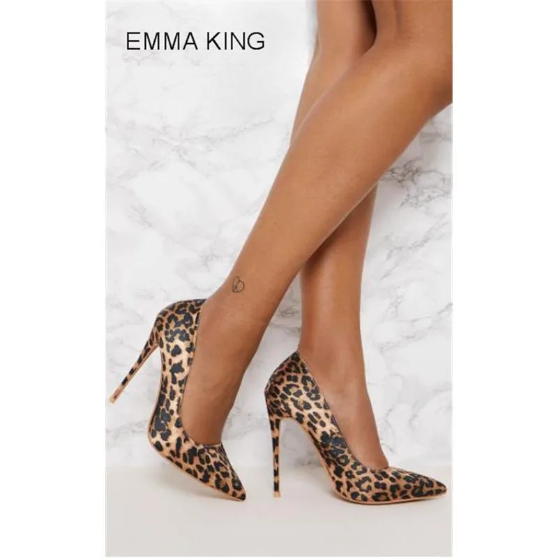 

EMMA KING Leopard Thin High Heels Women Pumps Pointed Toe Shallow Slip On Mujer Sandals Sexy Ladies Spring Autumn Party Shoes