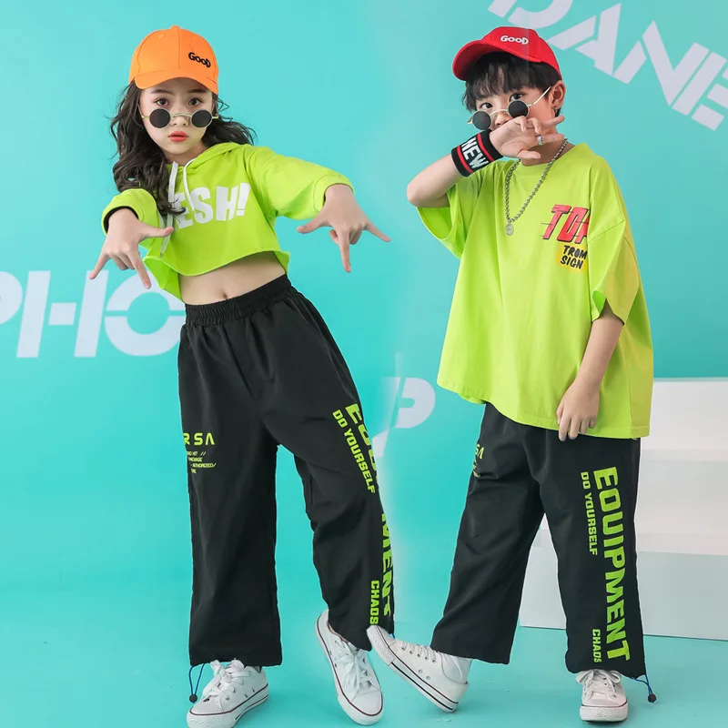 Детская одежда в стиле хип-хоп; укороченная толстовка с капюшоном; футболка; топы; повседневные штаны для девочек и мальчиков; танцевальный костюм; одежда для бальных танцев