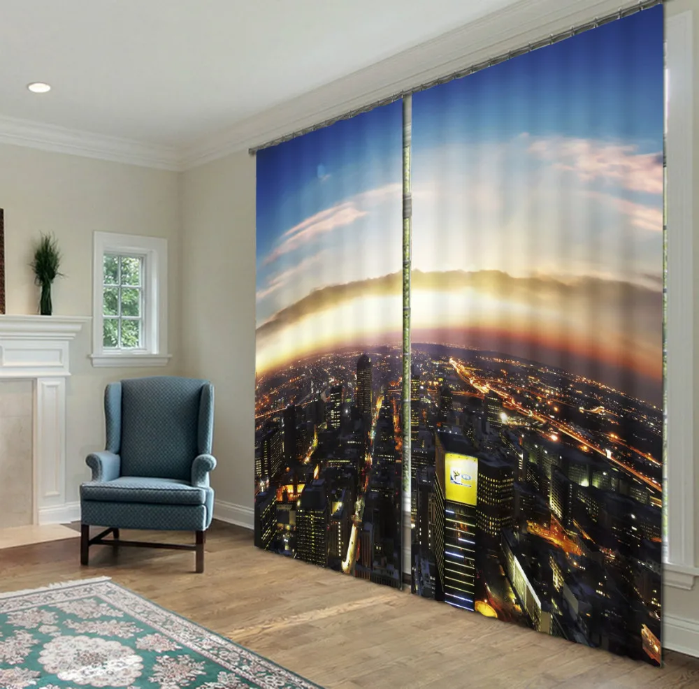 

Photo Print stereoscopic 3d Curtains city at night 3d window shade water printed curtains