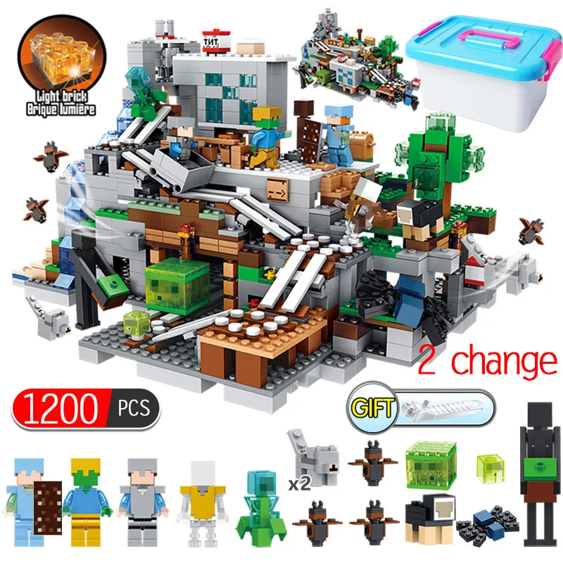 

2019 New Year My World Building Blocks Compatible LegoING Minecrafter Mountain Cave Aminal Alex Figures Bricks Toys For Children