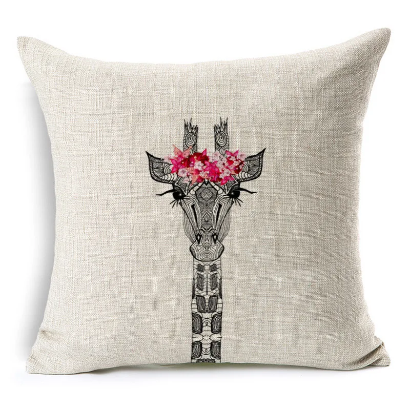 New Cute Giraffe Series Soft Cotton Linen Square Sofa Chair Car Cushion
