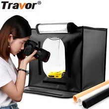 Travor 40*40*40cm LED studio softbox folding light tent lighting box 5500K CRI95 with three background for Jewelry Toys Shooting