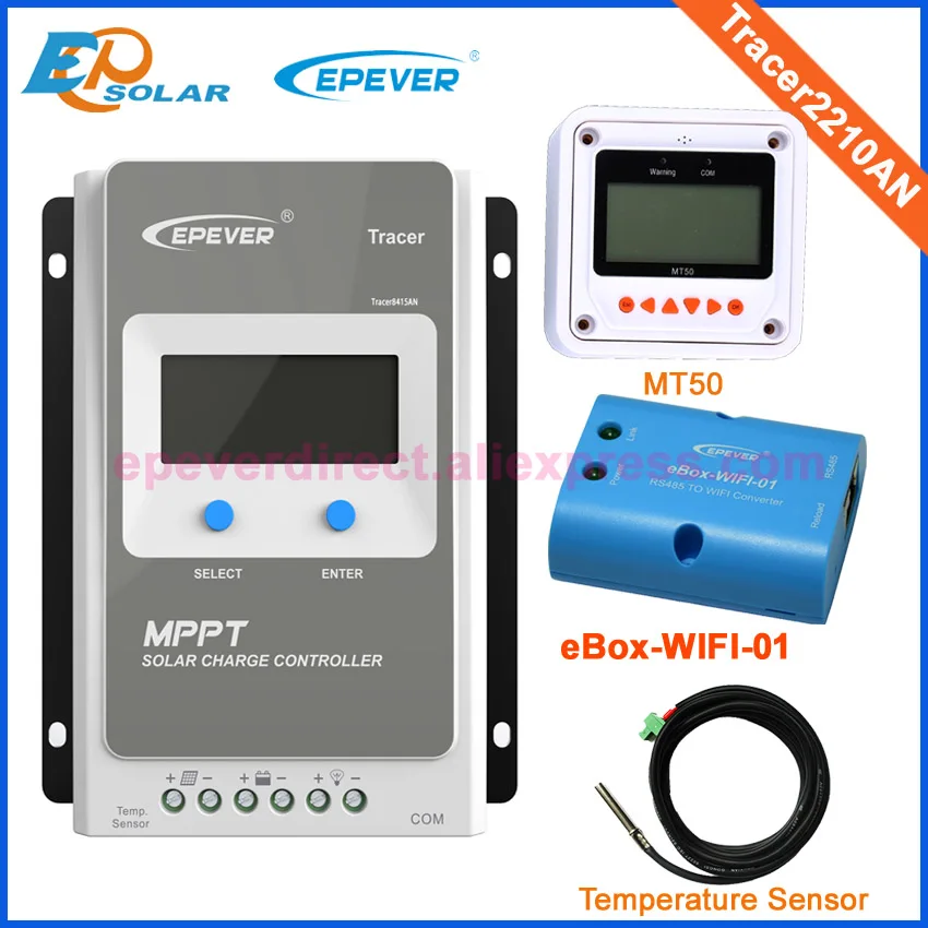 

12v/24v auto work mppt solar regulators 20A 20amp Tracer2210AN+temperature sensor wifi connect and MT50 in white