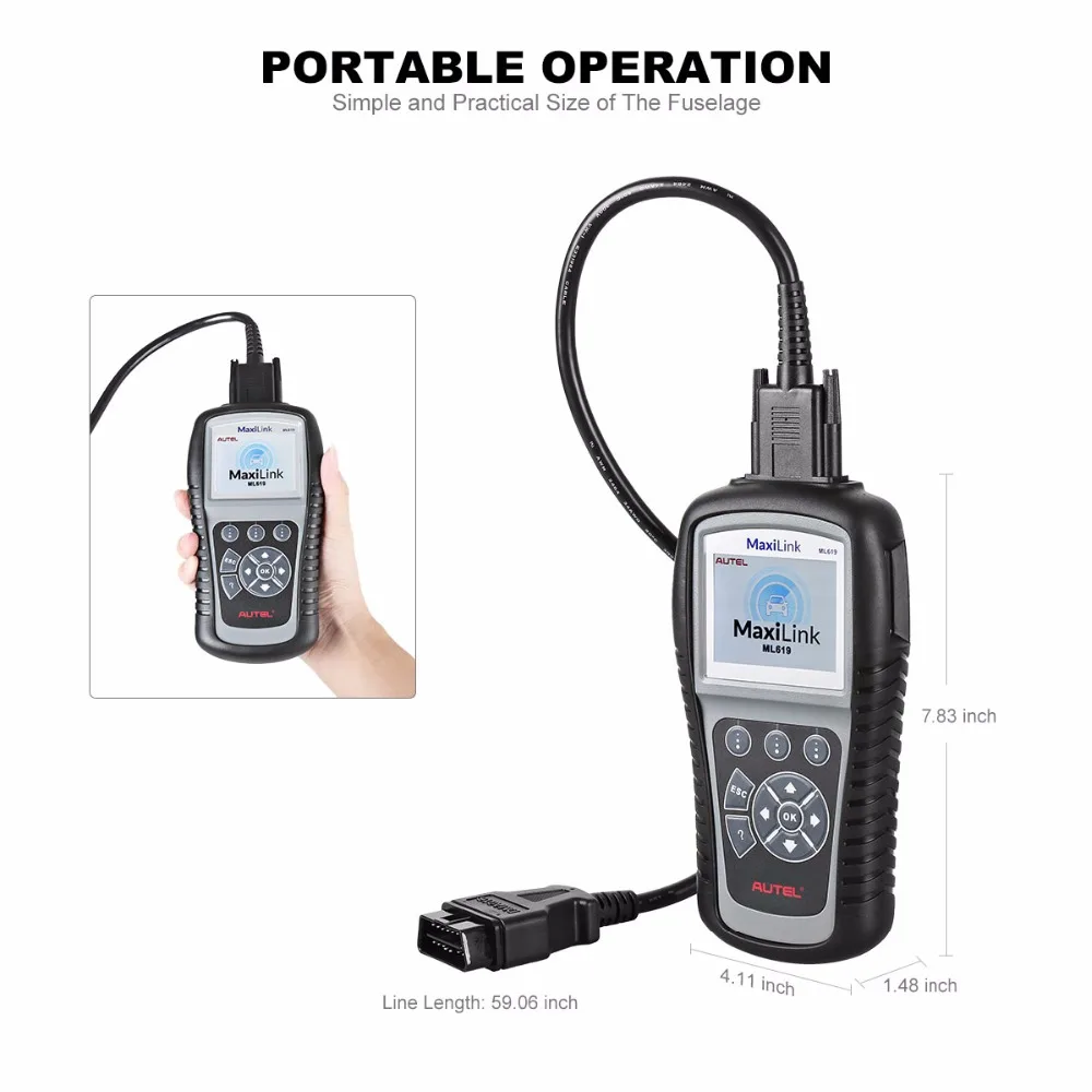 Autel MaxiLink ML619 OBD2 код читателя Автомобильный сканер для ABS/SRS Системы МОЖЕТ OBDII