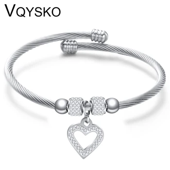 

Fashion Heart Charm Beads Bracelet for Women Accessories New Stainless Steel DIY Beaded Jewelry Bangle Bracelets With Crystals