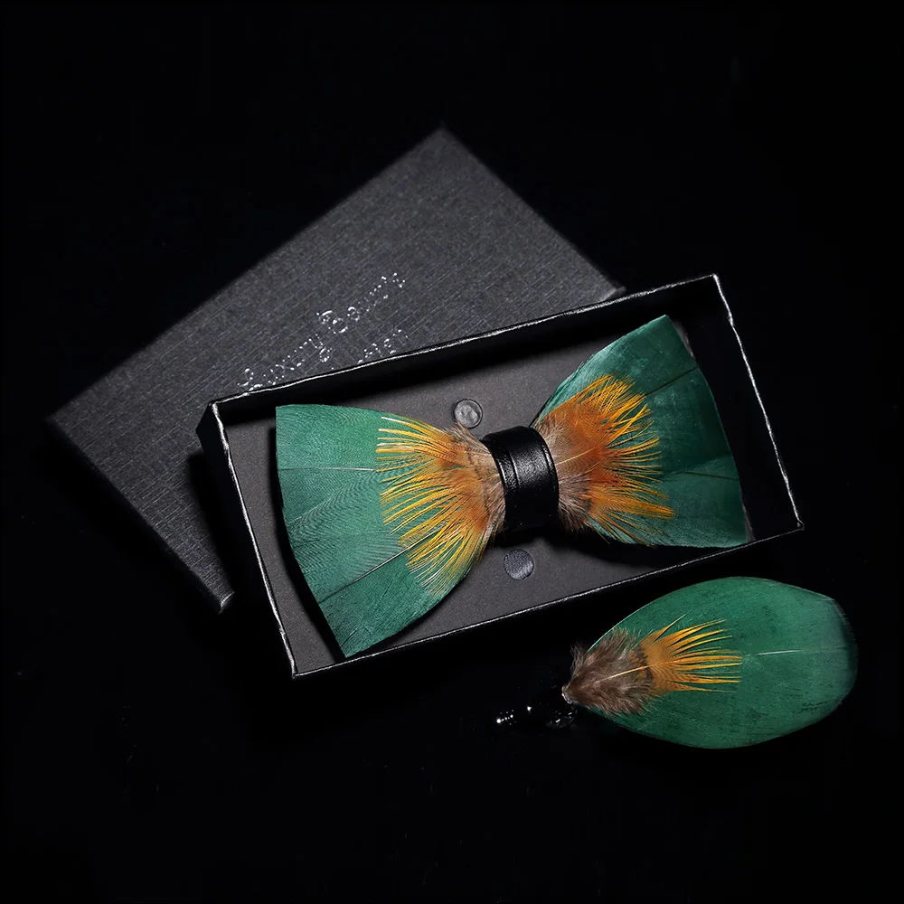 JEMYGINS оригинальная однотонная перьевая брошь для галстука-бабочки, набор для мужчин, свадебный подарок, модный кожаный галстук-бабочка ручной работы, s булавка, подарочная коробка - Цвет: Y529