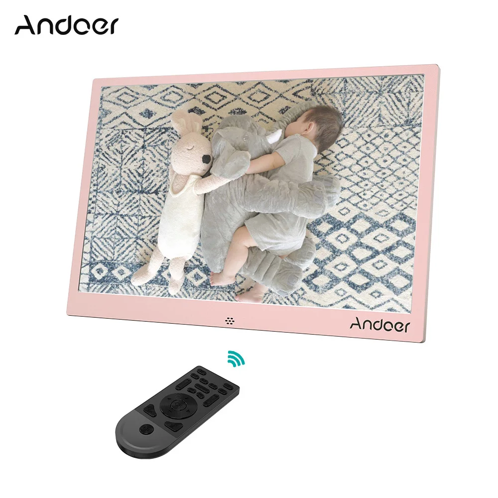 Andoer 1" LED Фоторамки 1280*800 Поддержка 1080 P видео в случайном порядке Алюминий w/Дистанционное управление Рождество на день рождения подарок - Цвет: Pink