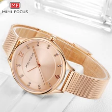 MINIFOCUS Minimalist Rose Golden Elegant Quartz Women Watches Top Brand Luxury Mesh Strap Crystal Dress Chic Ladies Wrist Watch