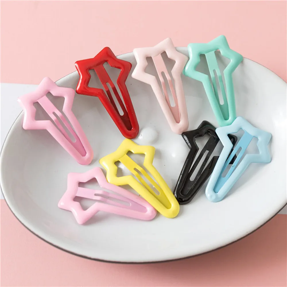 

8Pcs 8 Mix Colors Cartoon Star Snap Hair Clips Cute BB Hairpins Candy Color Metal Barrettes For Baby Girls Styling Accessories