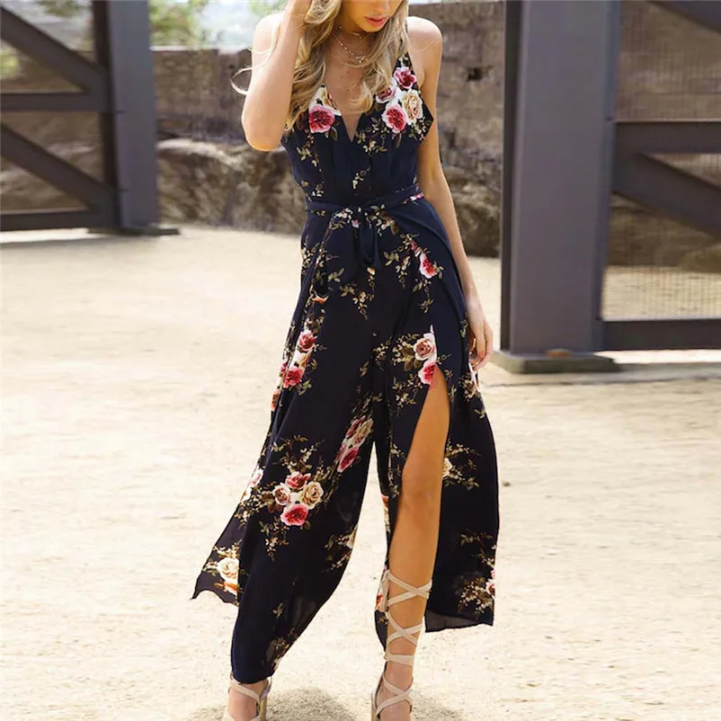 NEW Fashion summer jumpsuit woman 2018 Sleeveless Floral Print Jumpsuit Summer Loose Playsuit Rompers pantaloni siamesi J28#N (7)
