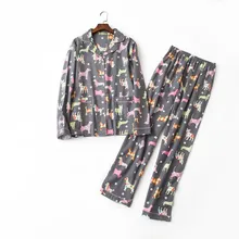 Весенняя домашняя одежда для женщин, повседневный женский пижамный комплект с героями мультфильмов, хлопковый Пижамный костюм с песком для девочек, рубашка с отложным воротником+ штаны