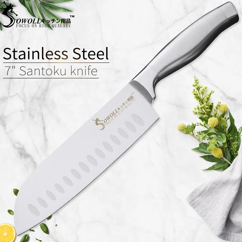 SOWOLL шеф-повара для нарезки хлеба Santoku утилита для очистки овощей японские кухонные ножи из нержавеющей стали нож Utral острый для приготовления мяса Кливер - Цвет: 7 Santoku