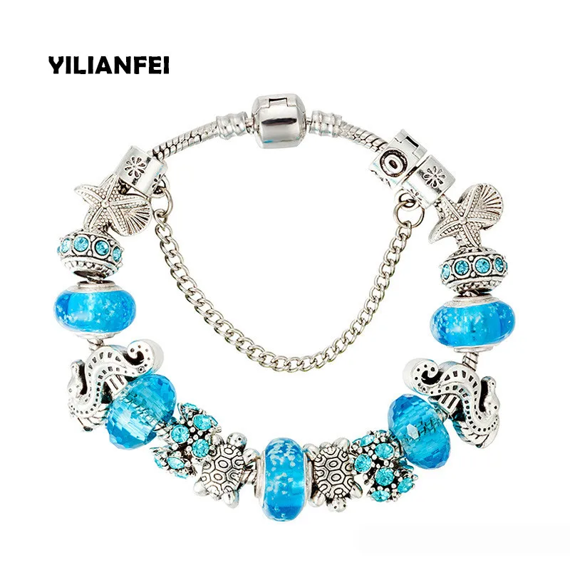 Bangles with Blue Chamilia Beads 