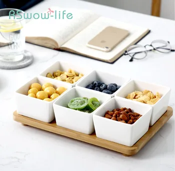 

Chinese Style Ceramic Square Snacks Melon Fruit Dividers Dried Fruit Melon Nuts Snacks Dish Combination Home Kitchen Supplies