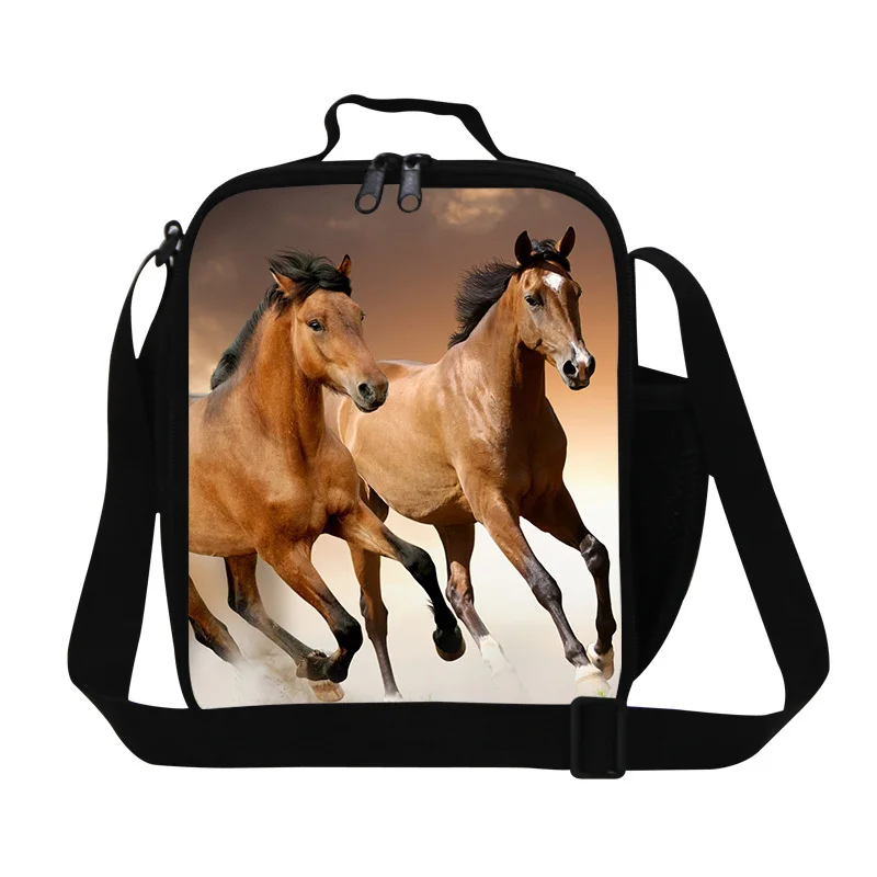 Сумка для ланча через плечо, 3D, Черная лошадь, для детей, для мальчиков, изолированная сумка для ланча, для школы, для взрослых, контейнер для обедов, мужские сумки для еды - Цвет: Армейский зеленый