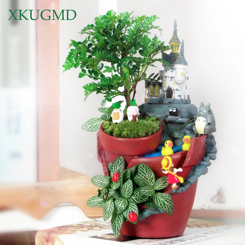 Ceny Kreatywny dom w kształcie zamku żywica doniczka ogrodowa nowa nowość bonsai roślina doniczka na wiejski dom sadzarka dekoracja na biurko