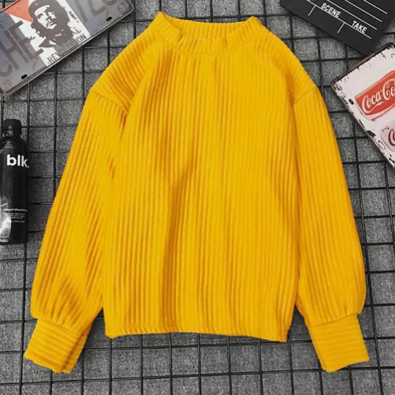 Весна Осень корейский желтый тонкий вязаный свитер сплошной цвет Harajuku пуловер с длинным рукавом милый стиль одежда женские топы