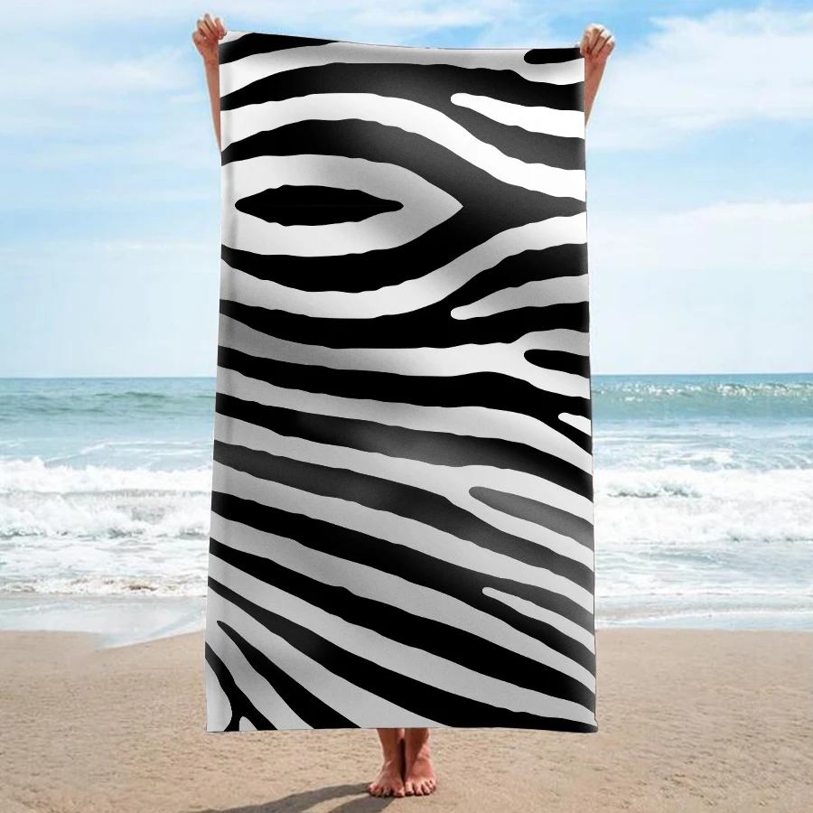 

GNORRIS Oversized Sand Free Microfiber Zebra pattern line rectangle Beach Towel Blanket - Quick Dry Super Water Absorbent towels