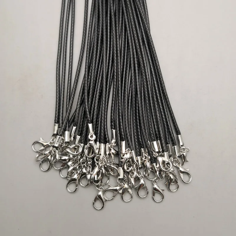 2 мм застежка Лобстер черный воск кожаный шнур ожерелье веревка кулон длиной 45 см 100 шт./лот ювелирные изделия части diy Подвески бесплатно