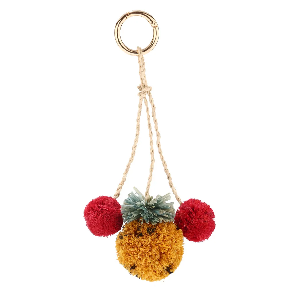 

Raffia Pom Pom Keychain Pineapple Cherry Bag Charm for Women Handbag Wallet Accessories