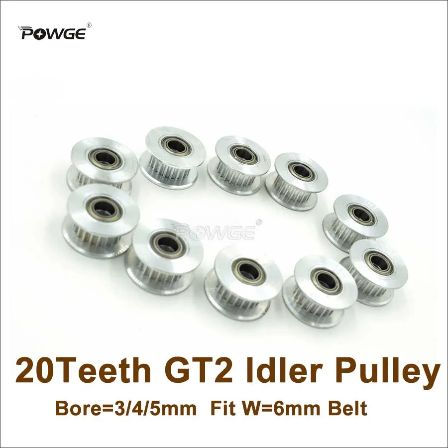 POWGE 10 шт. 20 Зубы 2GT натяжного ролика диаметр 3/4/5 мм с зубьями для W = 6 GT2 2 м ремень т
