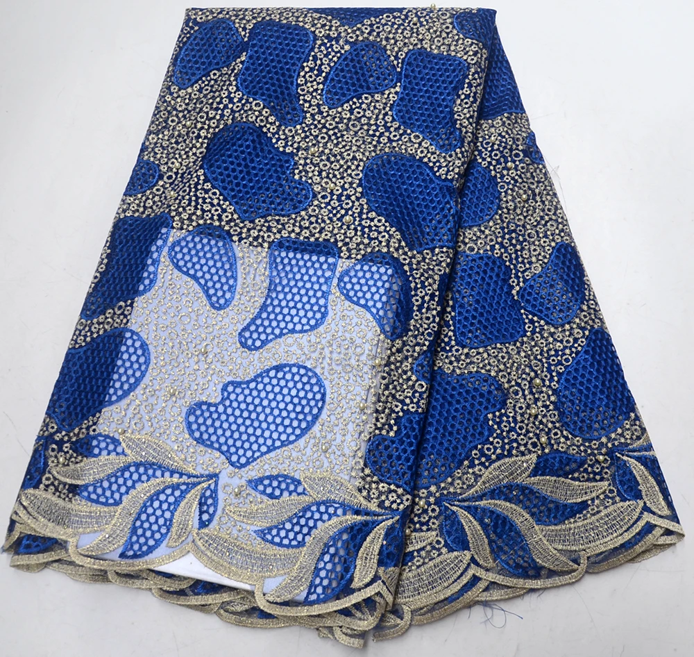 

African net lace French mesh lace fabric Embroidery With Stones and Beads 5 yards/pcs high quality for Party dress