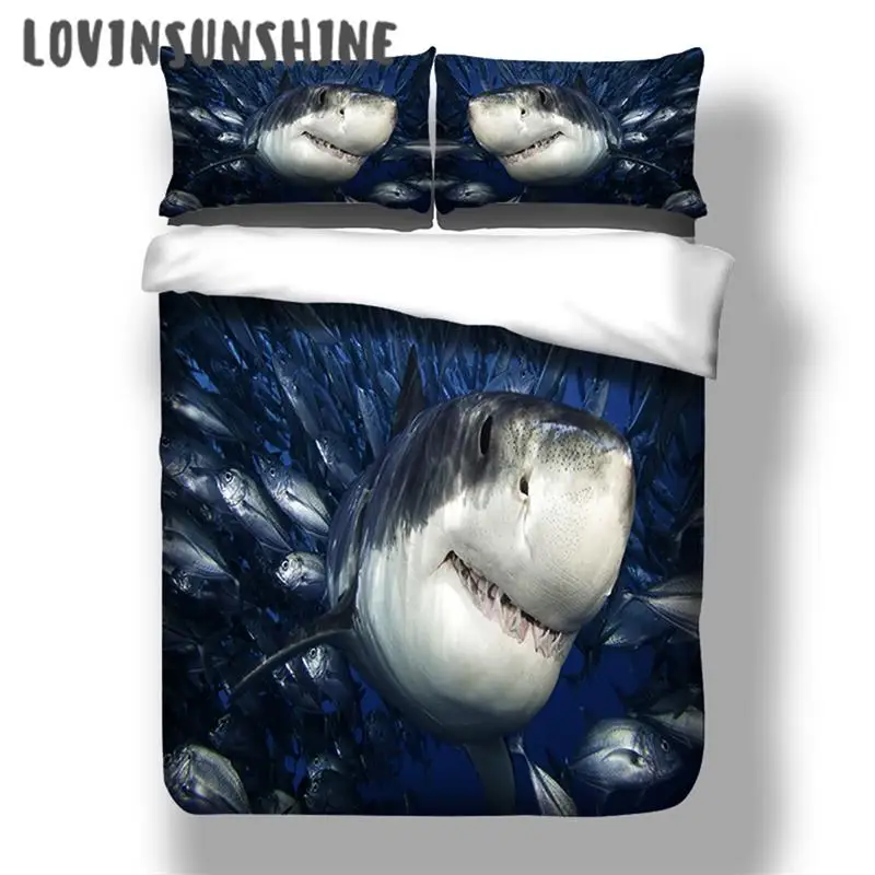 LOVINSUNSHINE Comforter Bedding Sets King Size Bedding Set 3d Shark Print For Kids Soft Bed Cover AB#56