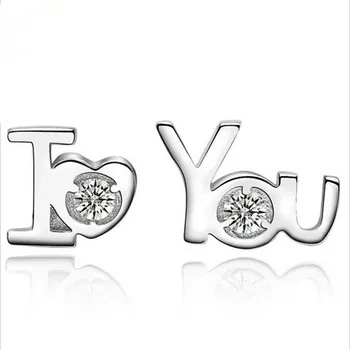 

LUKENI Trendy Crystal Letter Love Stud Earrings For Women Jewelry Top Quality Silver 925 Earrings For Girl Engagement Party Gift