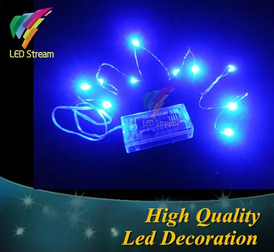 6 Шт./лот 1 М 10 Led Blue led строка 3.3FT Серебряный Цвет Медной Проволоки 2AA Батарейках