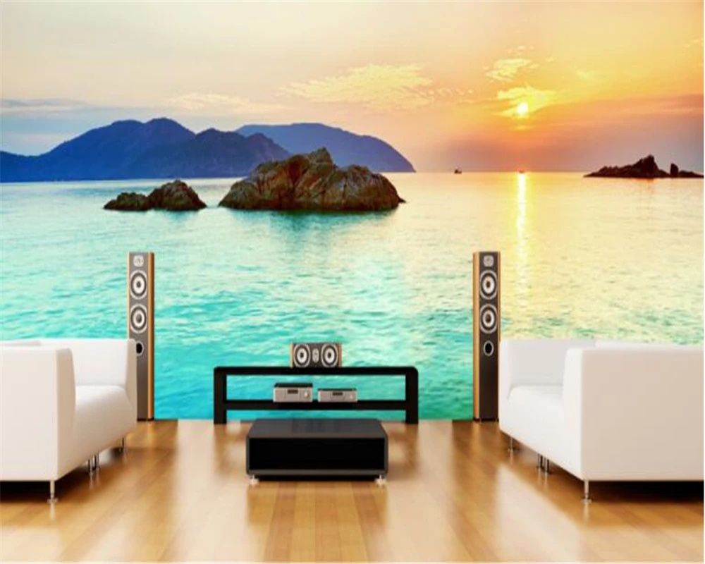 beibehang Modern fashion beautiful wallpaper seaside sunrise beach beach wall murals background papel de parede 3d wallpaper