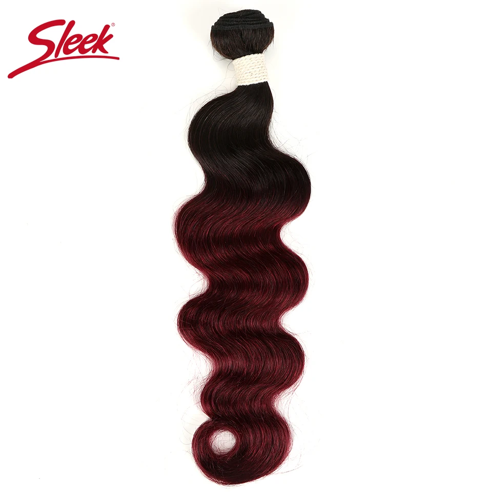 Sleek Brazilian Hair Weave Bundles Body Wave 1 Bundle Human Extensions T1B/99J 10 To 22 Inches Non Remy | Шиньоны и парики