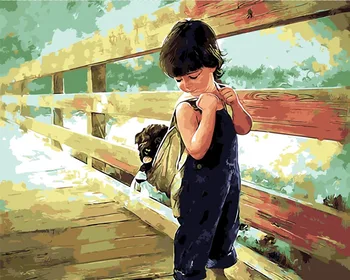 

The boy and little dog oil painting Home Decor Painting picture By Numbers Handwork room decoration gift for friends Wall Art