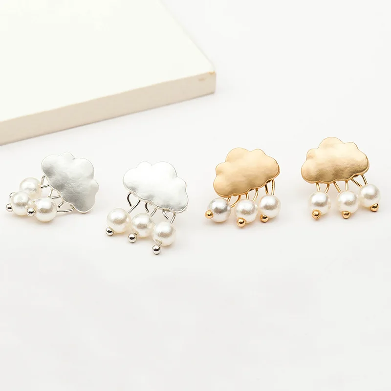 

10 pairs/lot Gold Silver Plated Cloud Raindrop Stud Earrings Simulated Pearl Tassel Earring Dangle Eardrop Women Jewelry