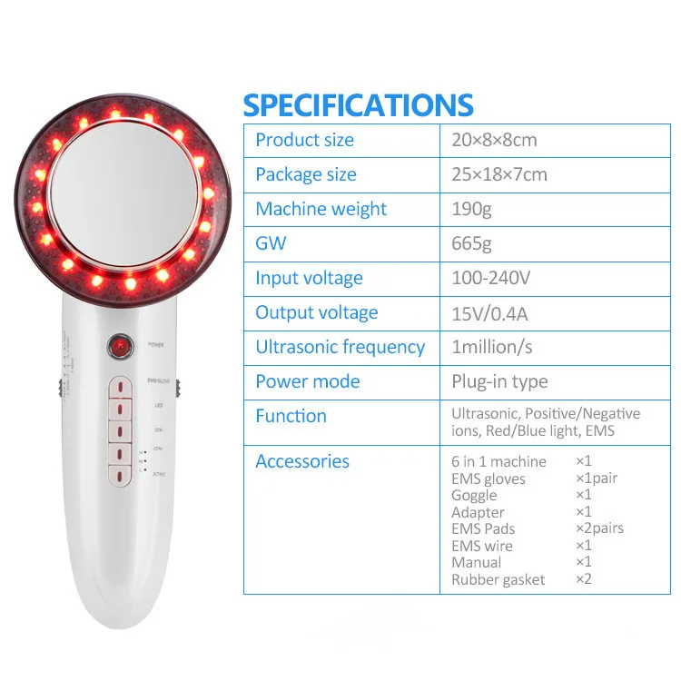 

Popular 6 In 1 EMS 1MHz Photon Ultrasonic Cavitation Fat Burnner Cellulite Wrinkle Reducing Equipment Face And Body Slimming