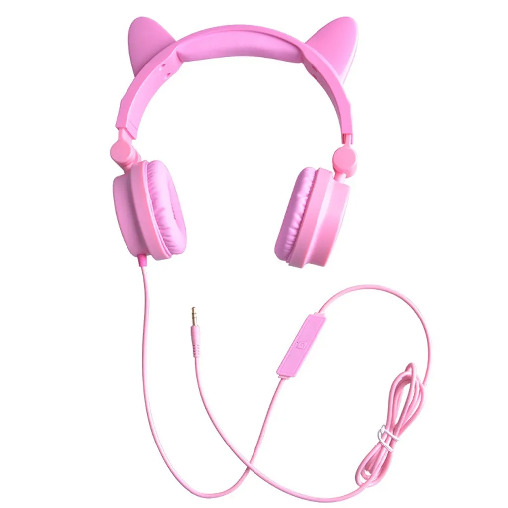 

EPULA Fashion Cute Earphones Headphone New Mobile Computer head-mounted Folding Light Cat Ears Wired Headset For Mp3 Smartphone
