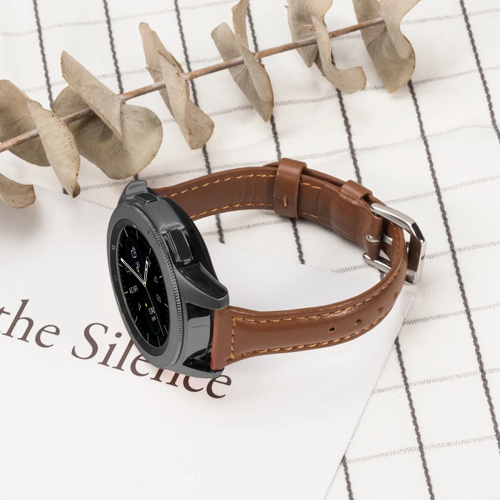 Ремешок из натуральной кожи для Samsung Galaxy Watch 46 мм браслет с металлической пряжкой