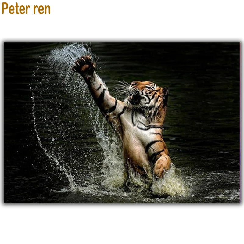 

Peter ren Diamond painting Beaded embroidery kit animal 5d Round or Square Mosaic Full icon Coloring by numbers "Tiger bathing