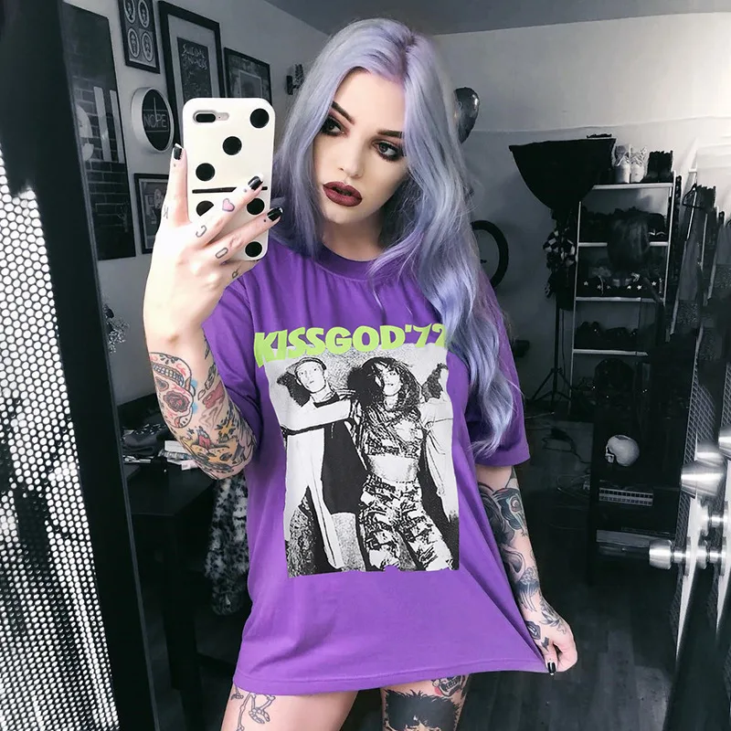 

Women 2019 Summer Graphic Tee Shirt Femme Lightning Letter Print Harajuku T Shirt Korean Tops Kawaii Streetwear Camiseta Mujer