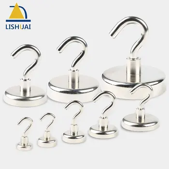 

LISHUAI Strong Mini Magnetic Circular Hook Hanger Useful Super Power Neodymium Magnets Linked Home Kitchen Wall Hold Magnet Hook