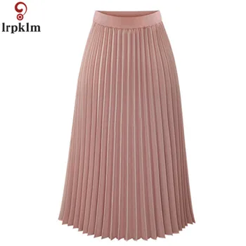 

High Waist Skirt For Female Solid Chiffon Pleated Skirt Summer New Fashion Elegant Loose Thin Office Lady long skirt CH197