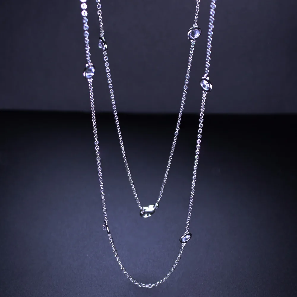 

High quality long chain necklace bezel cz station 90cm 80cm chain statement necklace fashion jewelry for women PWX03201B