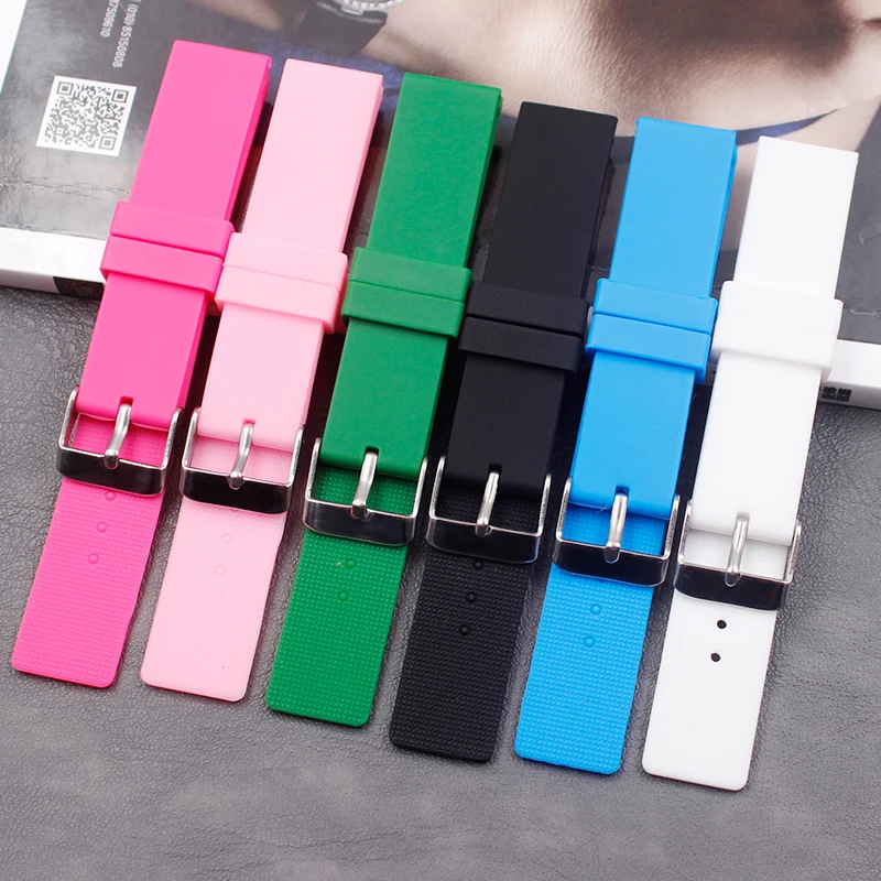 

Силиконовый ремешок для мужчин и женщин, плоский Спортивный Повседневный водонепроницаемый резиновый браслет, аксессуары с пряжкой, 18 мм