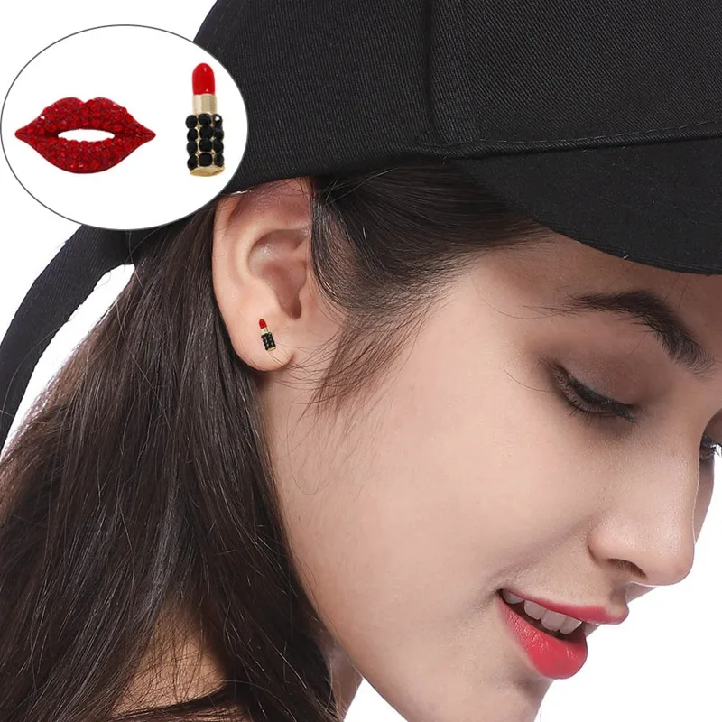 new Brand Trendy Ladies Asymmetry Jewelry Women Sexy Red Pink Lips