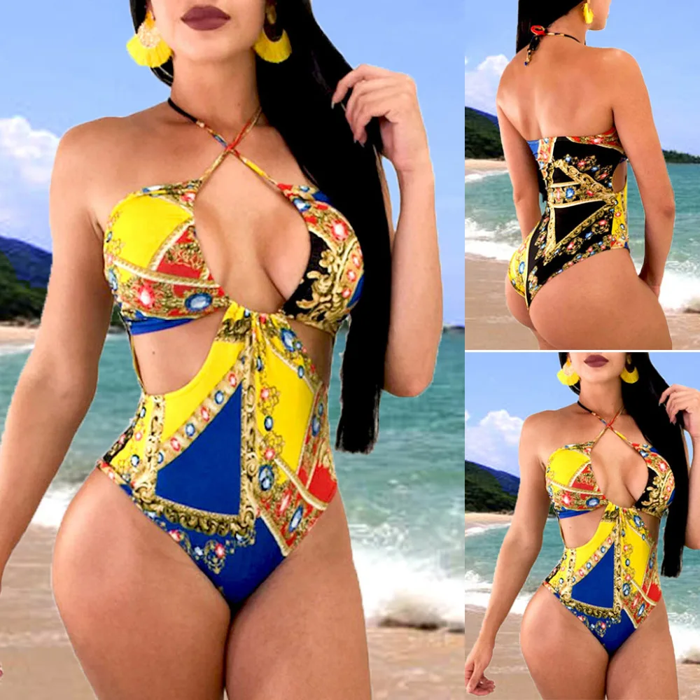 

Women Bather Swimwear Plus Size Print Tankini Swimjupmsuit Swimsuit Beachwear Padded Swimwear Attractive Women's Swimming Suit