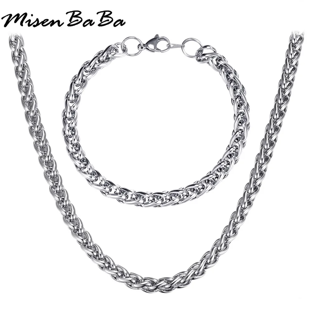 

New Trendy Punk Simple Stainless Steel Polished Link Chain Jewelry Sets Sets for Men Women Bracelets & Necklace Jewelry